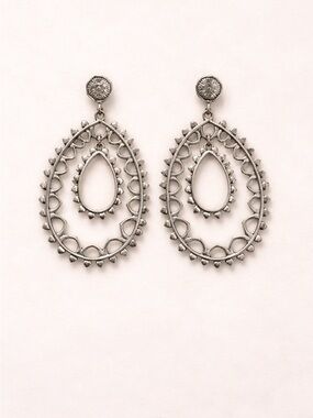 Intricate Silver Teardrop Filigree Dangle Earrings - Women Jewelry